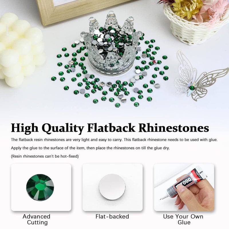 Briskbloom 2000PCS SS20 5mm Resin Flatback Rhinestone, Emerald/Dark Green Flatback Rhinestones for Nails, Tumblers, Mugs, Bottles, Craft Decoration, Loose Bling Glitter Diamond Stone - Image 2
